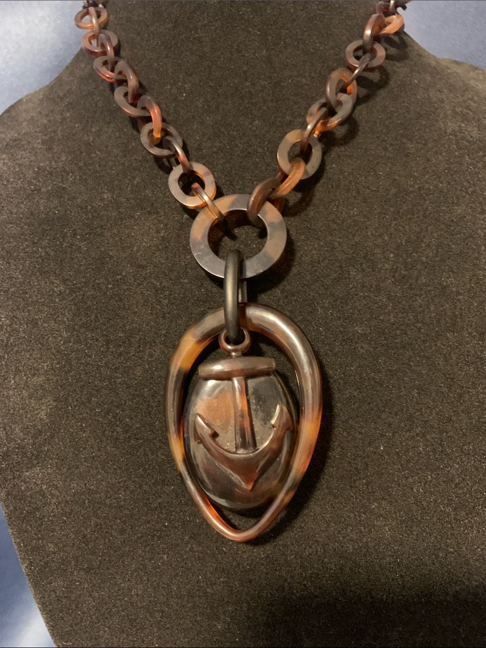 Tortoiseshell Anchor Locket Necklace - Victorian Mourning Piece